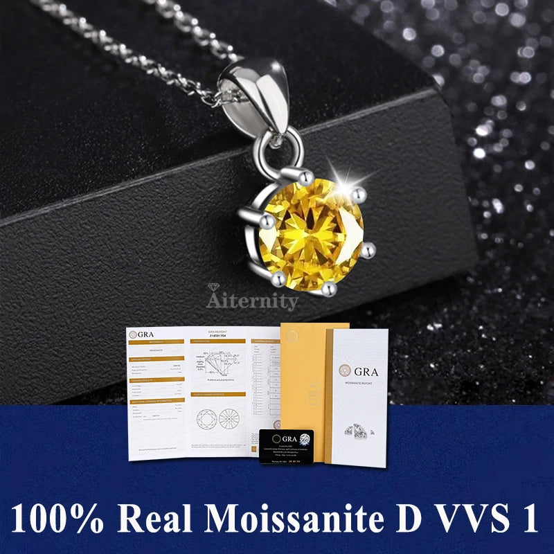 Silver 925 4 prong Moissanite Pendant Necklace For Women Trendy Design D Color VVS Pass Diamond Test Jewelry with box GRA