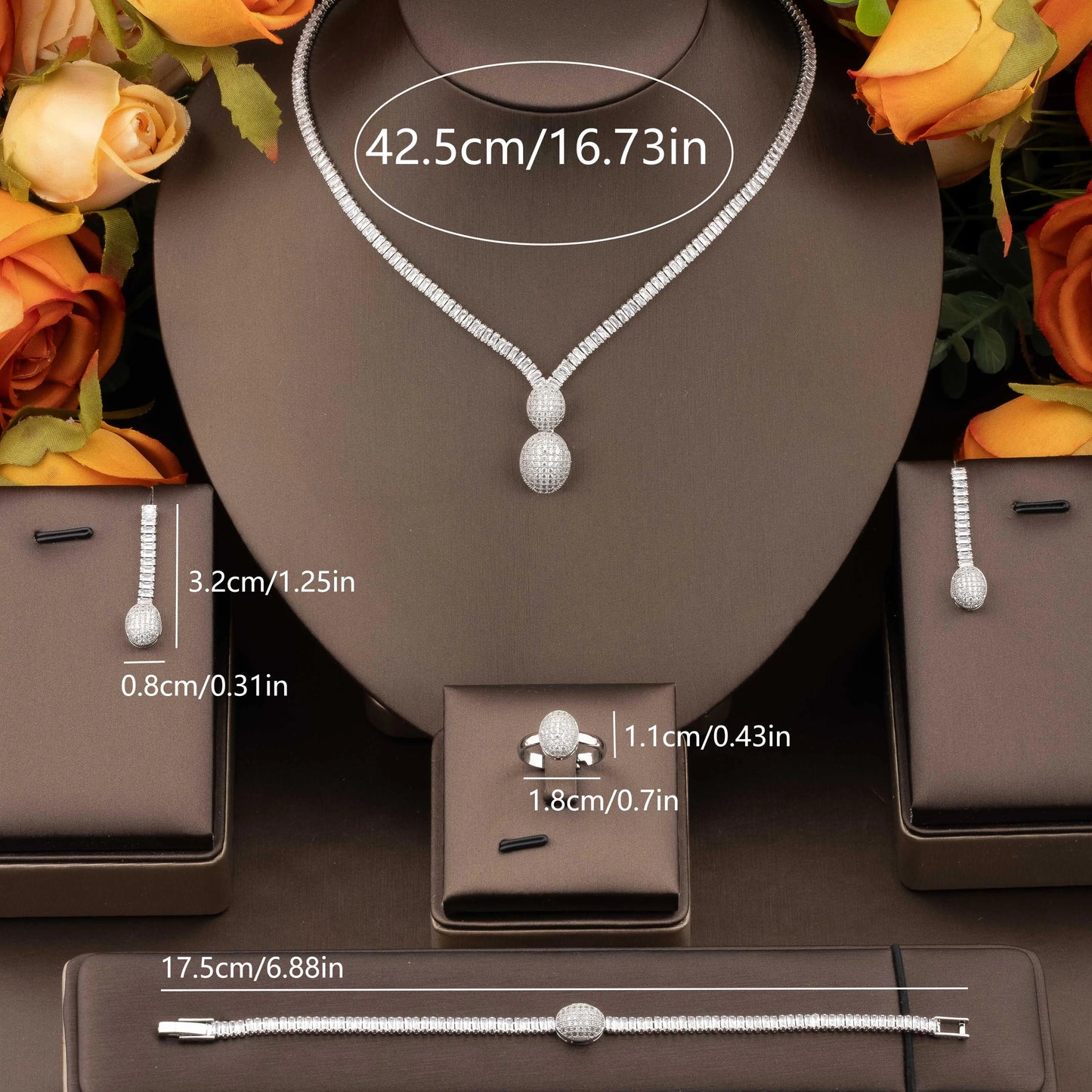 1 Set of High-Quality Luxurious and Elegant Cubic Zirconia Oval Pendant Decorative Jewelry Set Suitable for Women's Daily Wear and Banquets, Gift Box Not Included