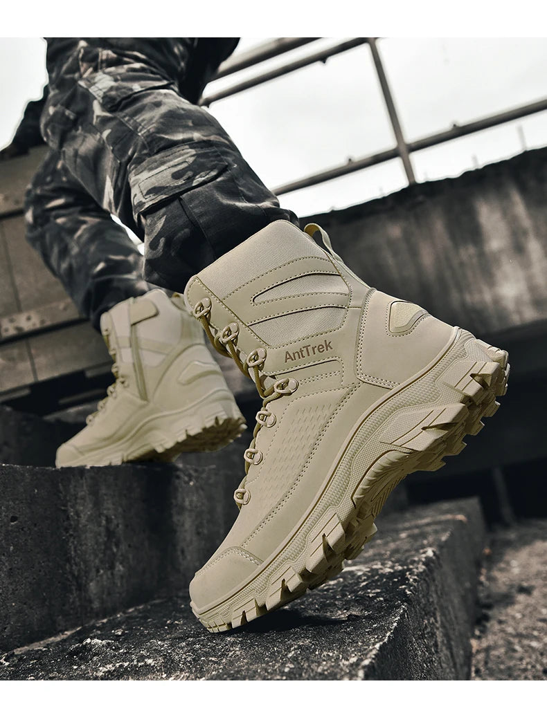 High Quality Fashion Brown Men's Hiking Boots Plus Size 46 Outdoor Tactical Boots Men Non-slip Trekking Boots for Men 2026