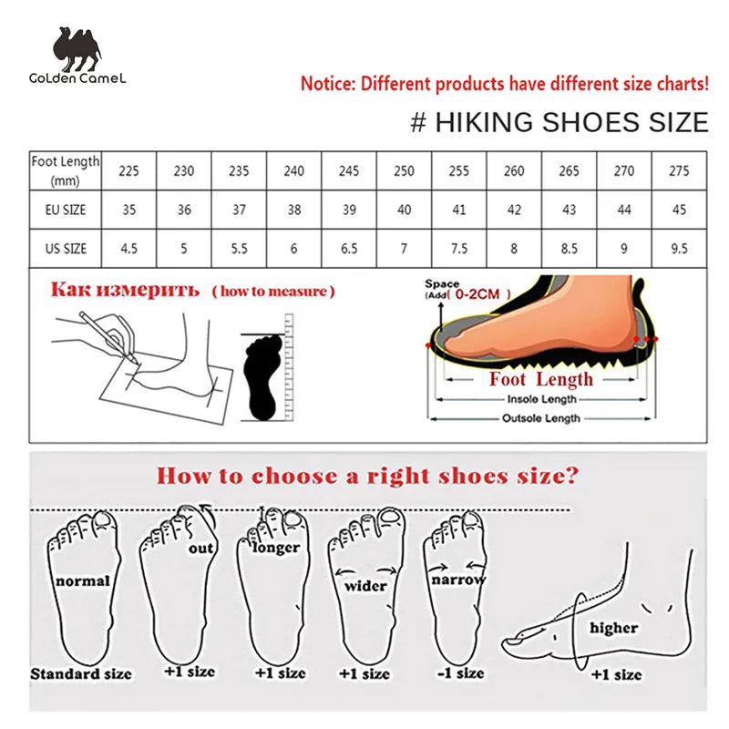 GOLDEN CAMEL Men's Hiking Shoes Anti-slip Waterproof High-Top Trekking Boots for Men Thick Sole Height Increasing Climbing Shoes
