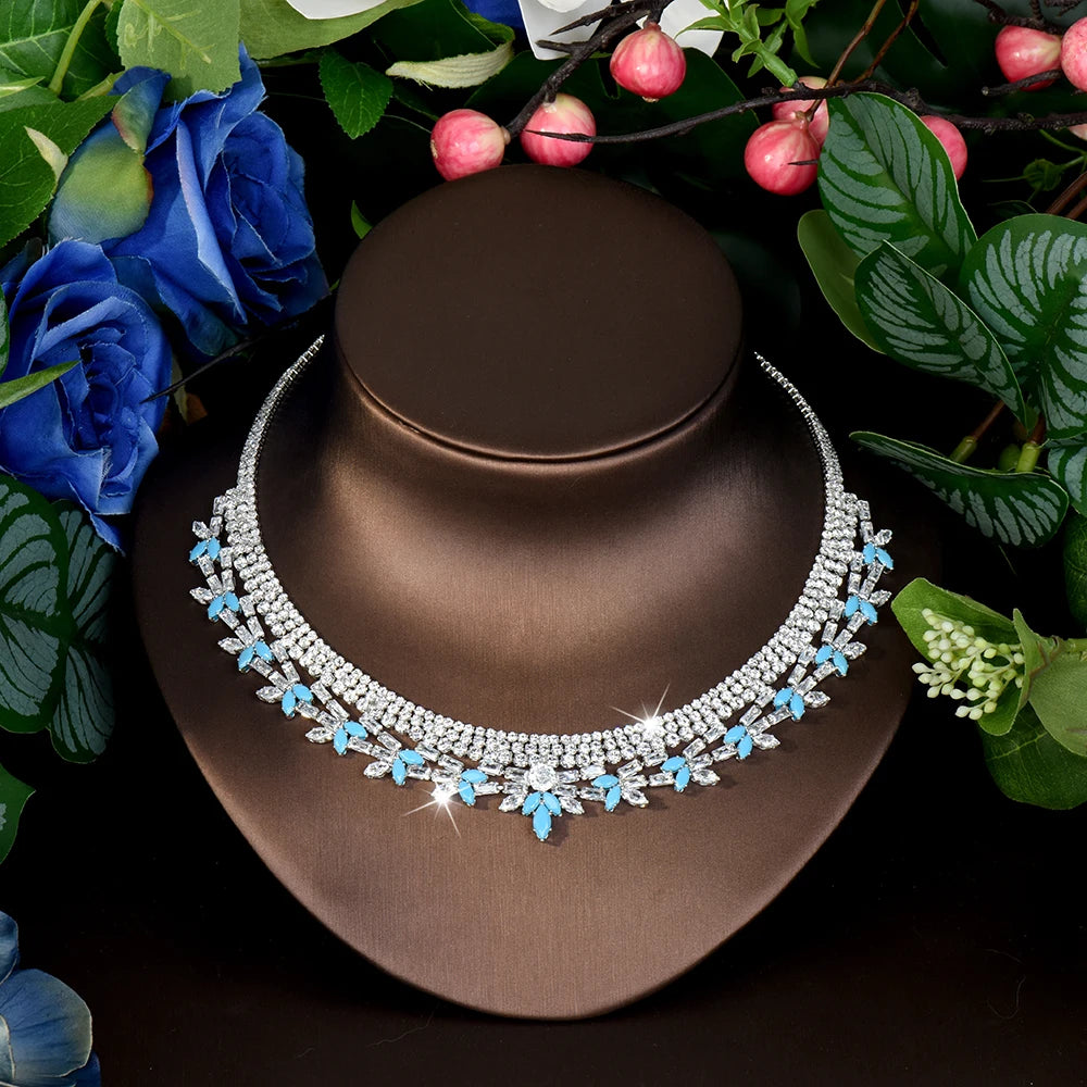High Quality Charming Heartwarming Jewellery Necklace Earrings Ring Blue 4 Pcs Daily Party Banquet Wedding Women Costume M-563