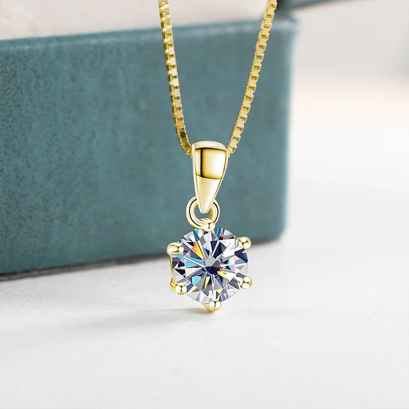 1 Ct Real Moissanite Pendant Necklace for Women Royal Blue Color Moissanite 925 Sterling Silver Wedding Fine Jewelry