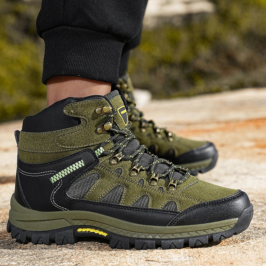 Mens Hiking Boots High Top Anti Slip Wear-resistant Thick Sole Comfortable Outdoor Travel Lace Up Sports Casual Trekking Boots